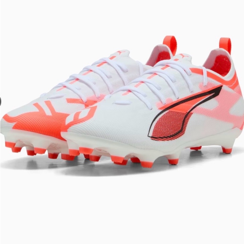 Puma Soccer Cleats White Orange Youth US 6 Firm Ground FG Football Shoes